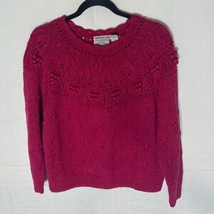 Vintage Cape Isle Knitters Handmade Pink Cotton Ramie Knit Crew Neck Sweater S